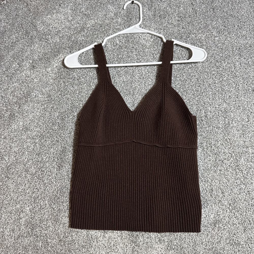 Knit Tank Top Women Large Y2K Inspired Minimalist Chic Preppy Ribbed Cottagecore